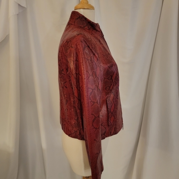 Siena Studio Red Snakeskin Paterned Leather Jacket Size Medium - Picture 7 of 11